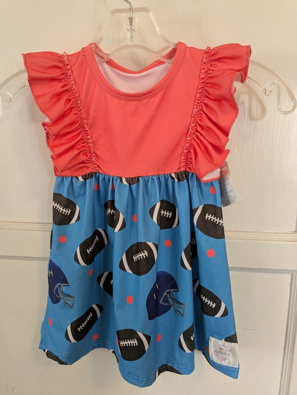 Baby/Toddler Coral Ruffle Football Print Dress, 12-18 months